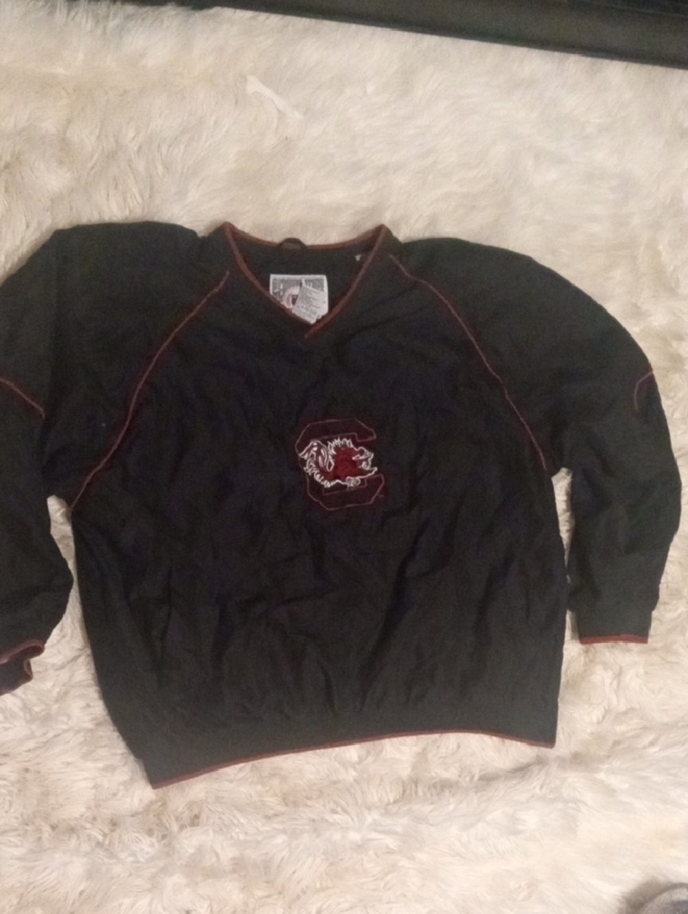 Men's Black V-Neck Sweater with Garnet Trim and Embroidered Logo